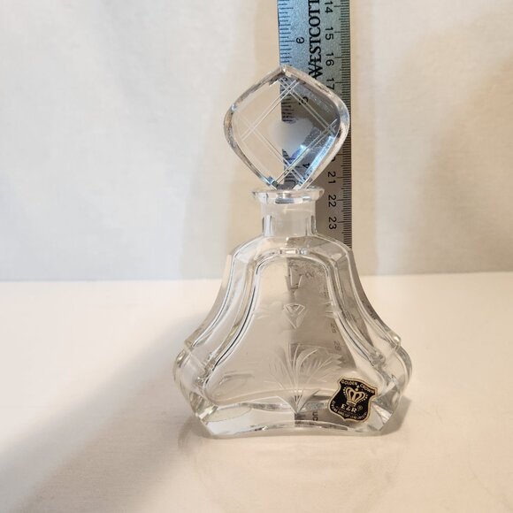 VTG Crystal Perfume Bottle Stopper Hand Etched Golden Crown William Andre - Picture 12 of 14